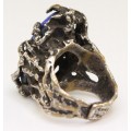 inel modernist " Bijoux D'art ", din bronz argintat. lapis lazuli. Danemarca anii '60